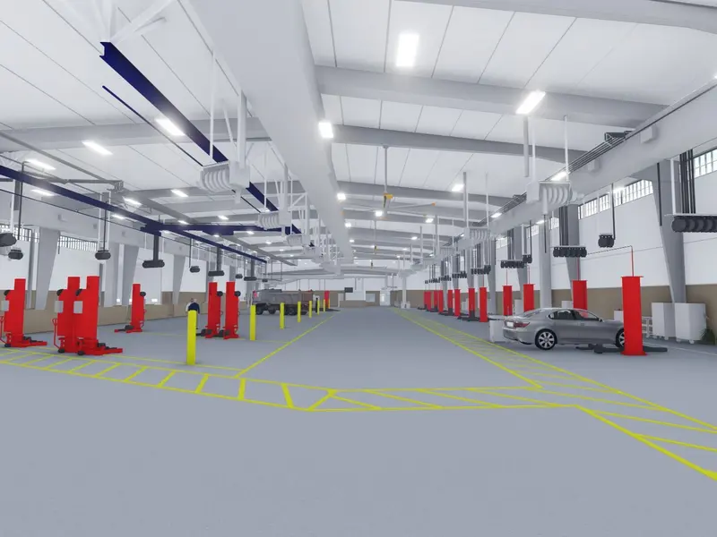 Vehicle Maintenance Bay Rendering